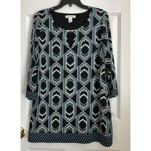 WHITE HOUSE BLACK MARKET TUNIC TOP BLOUSESSIZE LARGE KEYHOLE NECK GREEN CAREER